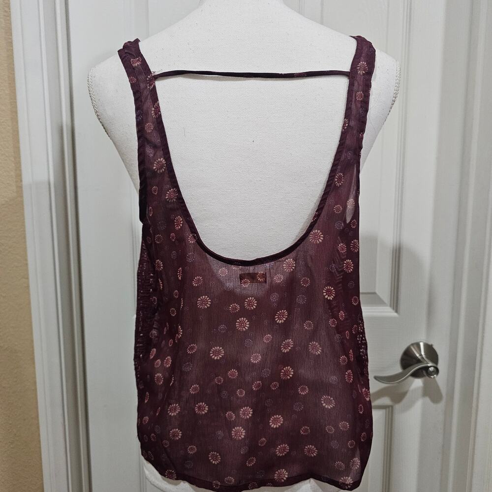 Hollister Sheer Boho Tank Top Burgundy Floral Flowy Size S - Picture 3 of 5